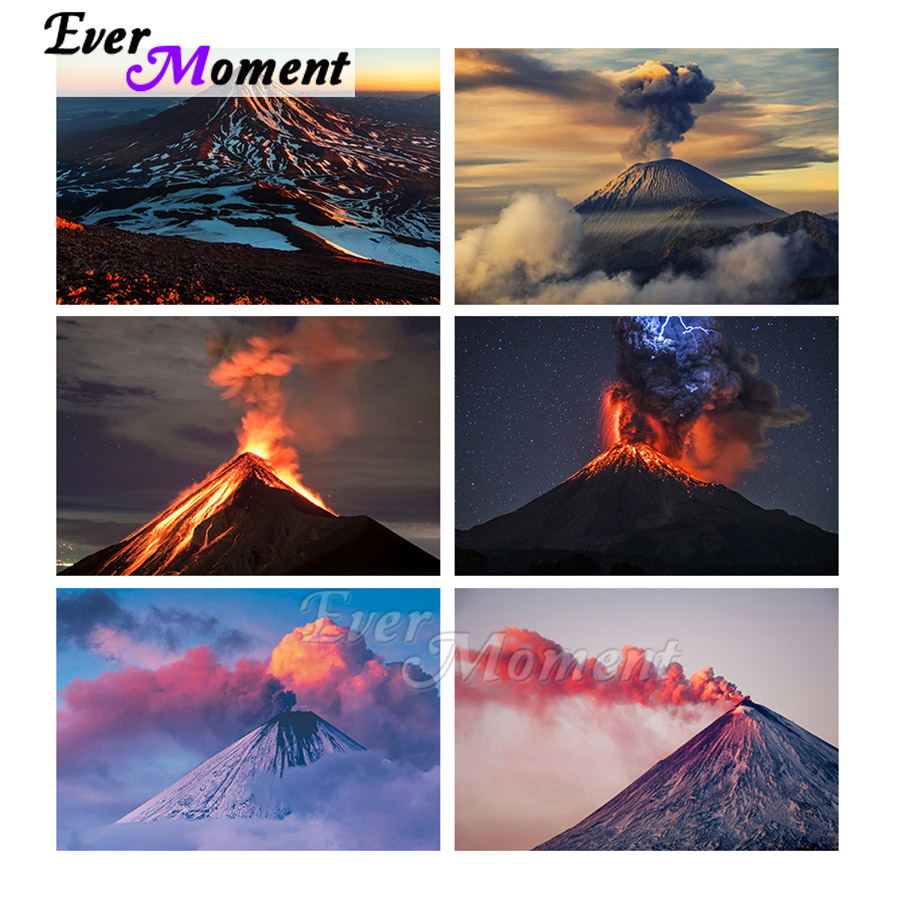 Volcano Kit Eruption - Lukisan Berlian Mosaik Sulaman Silang Pemandangan